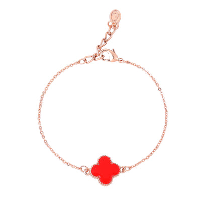 Estele Rosegold Plated Red Clover Leaf Designer Adjustable Charm Bracelet for Girls and Women