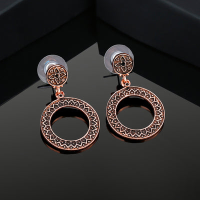 Estele Rose Gold Plated Round Patterned Drop Earrings for Women