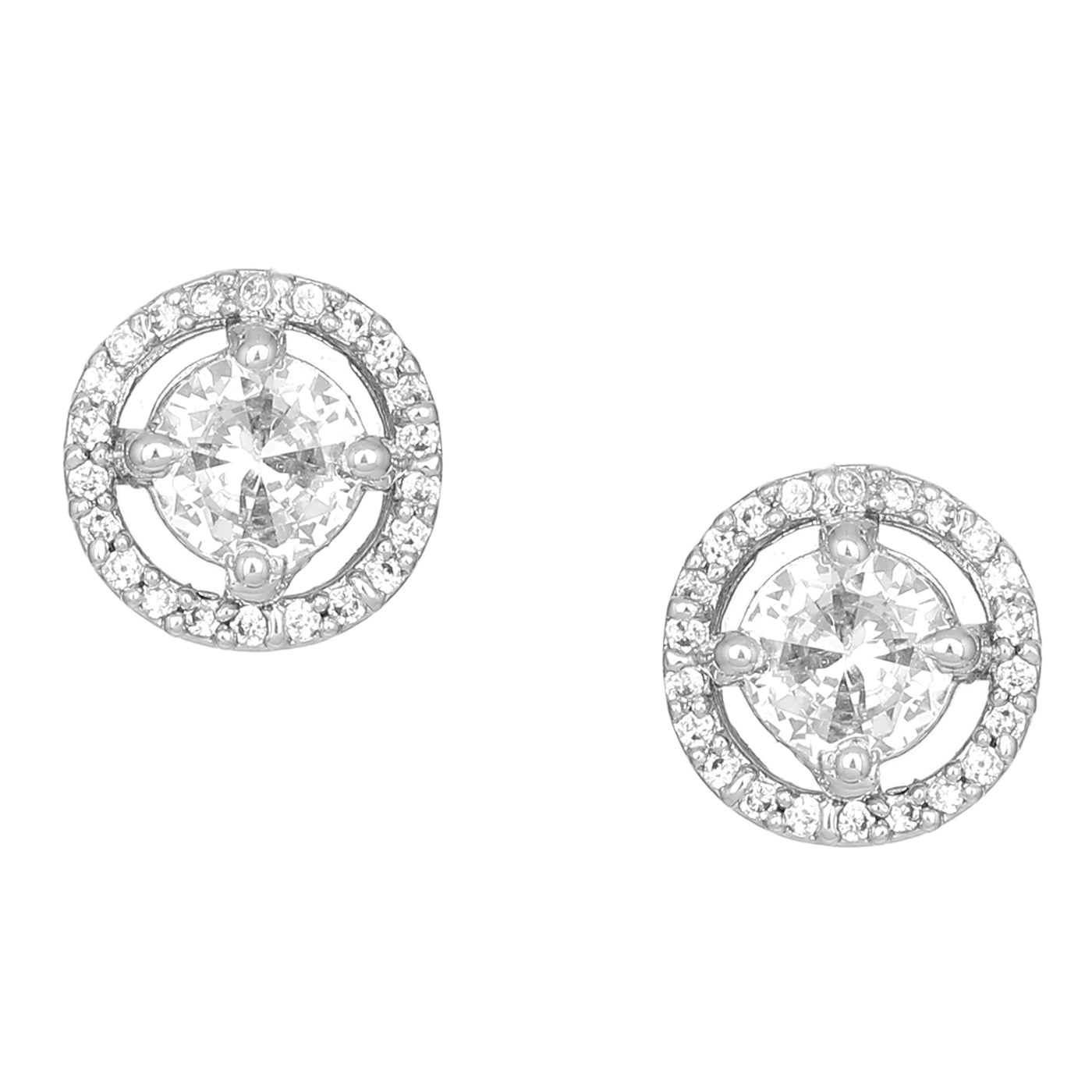 Estele Rhodium Plated CZ Circular Stud Earrings for Women