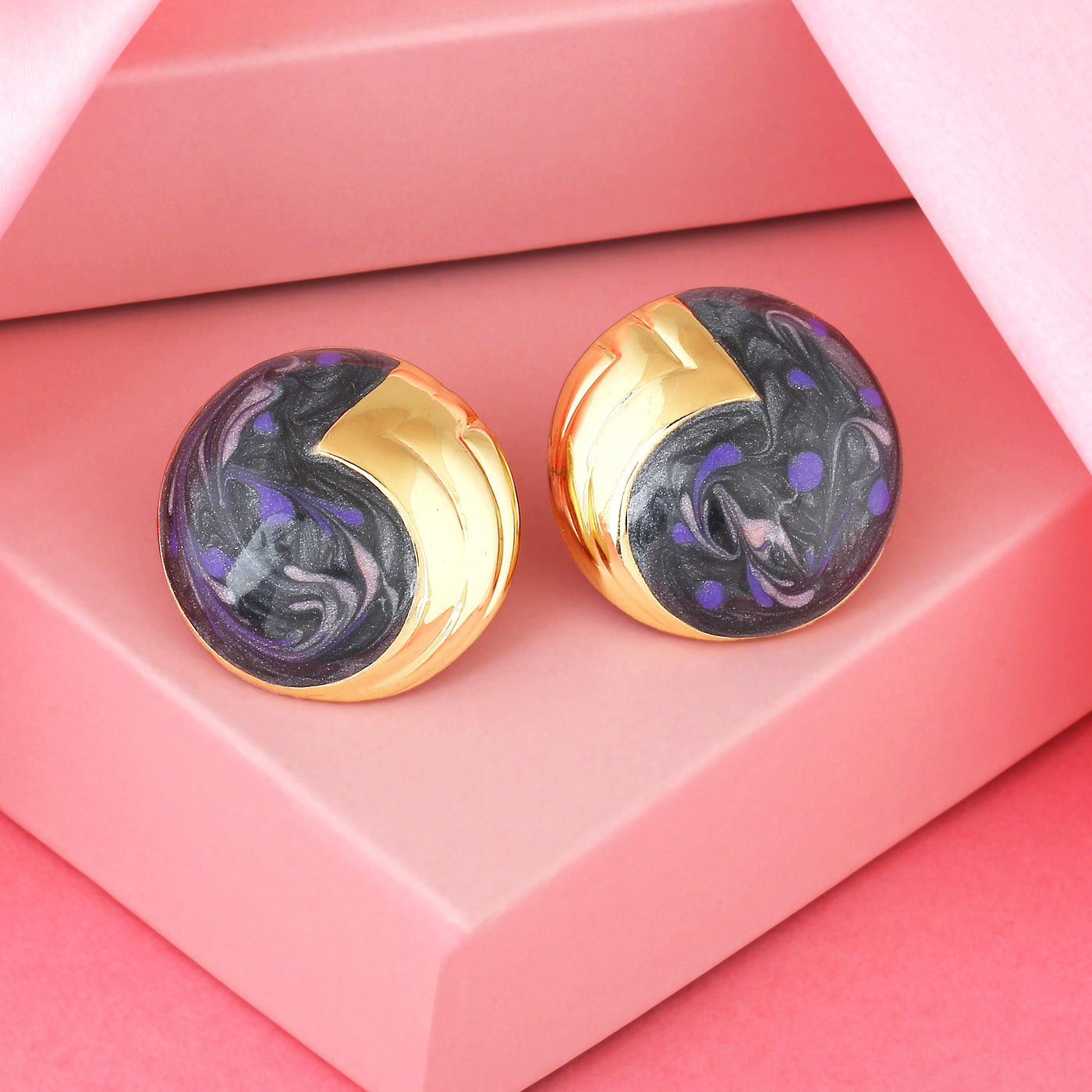 Estele Gold Plated Purple fancy enamel Stud Earrings for women