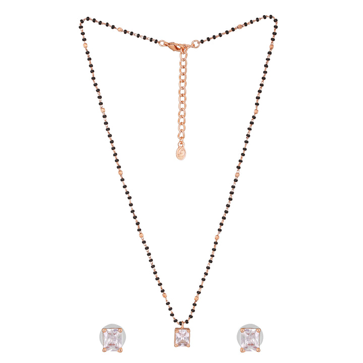 Estele Rose Gold Plated CZ Square Designer Mangalsutra Necklace Set for Women