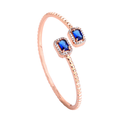 Estele Rosegold Plated Lightweight Graceful Kada Bracelet with Blue Glittering American Diamonds|Stylish Accessory for Women