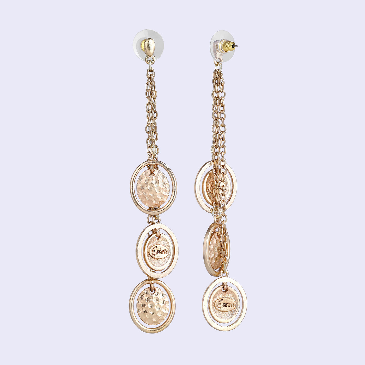 Estele Gold Tone Distinctive Layered Concentric Circular Design Beaten Gold Drop & Dangle Earrings for Women