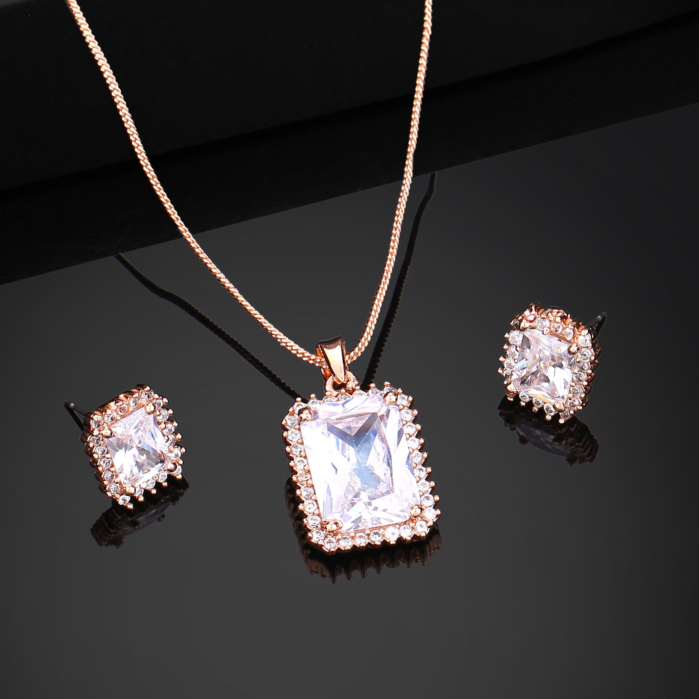 Estele Rose Gold Plated CZ Square Designer Pendant Set for Women