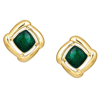 Gift Gold With Green Enamel Earrings