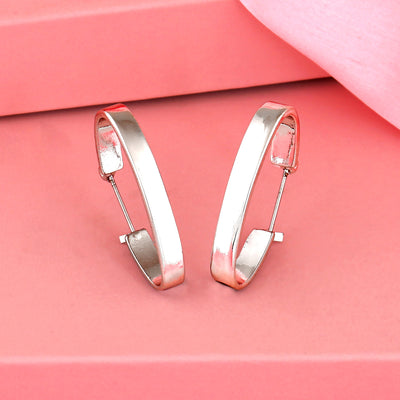 Estele Rhodium Plated Elliptical Hoop Earrings for women