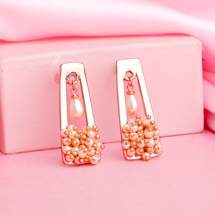 Estele Rose Gold Plated Glittering Earrings with Pearls for Women