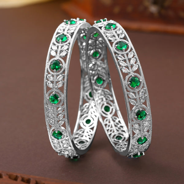Elegant American Diamond Bangles|Silver Plated|Size 2.6|Wedding & Ethnic Festive Jewelry-OSAK008-IRGN26 BANGLE