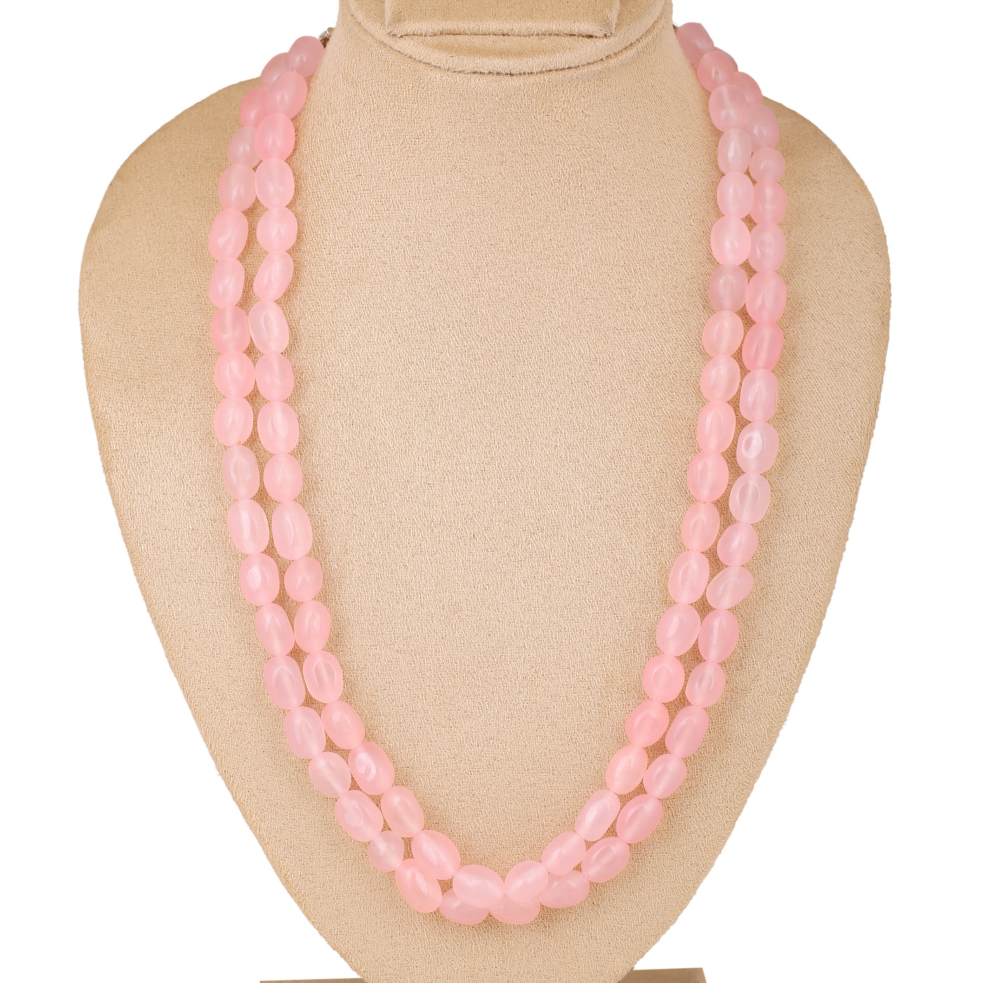 Estele Rhodium Plated Sparkling Double Layered Necklace with Mint Pink Beads for Girls/Women