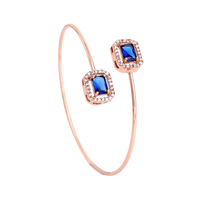 Estele Rosegold Plated Timeless Elegance Lightweight Cuff Kada Bracelet with Classic Blue Stones for Girls & Women