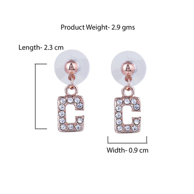 Estele Rose Gold Plated Magnificent Medium 'C' Letter Earrings with Crystals for Women