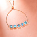 Estele Rose Gold Plated CZ Ossum Octagon Bracelet with Mint Blue Stones for Women