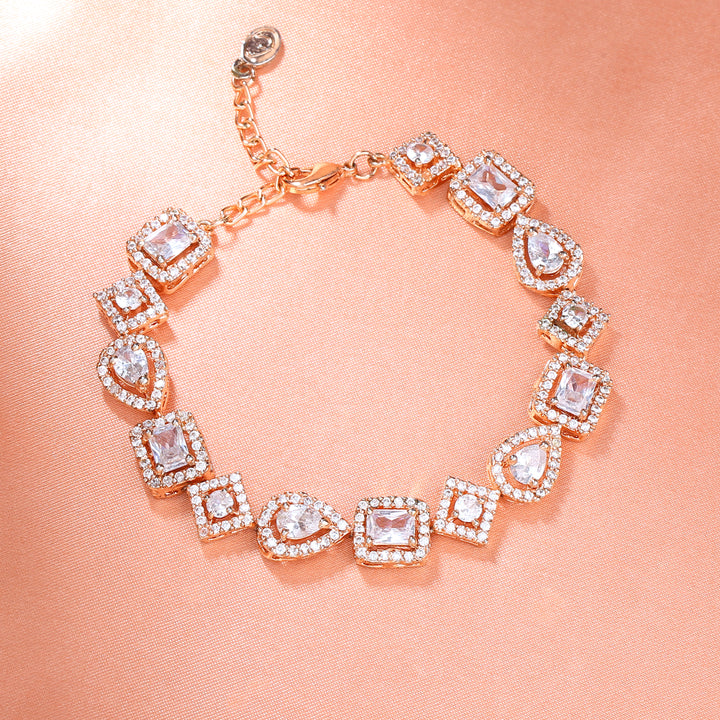 Estele Rose Gold Plated CZ Geometric Designer Bracelet for Women