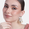 Estele Gold Plated CZ Enchanting Leaf Designer Earrings with Pearls for Women