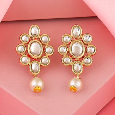 Trendy Fancy Party Wear Gold Plated Pearl Drop Stud Earrings