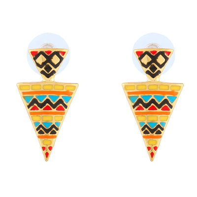 Estele Gold Plated Triangular Stud Earrings with Multi color Enamel for Women