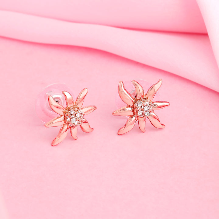 Estele Rose Gold Plated Star Shaped Stud Earrings with Crystals for Women