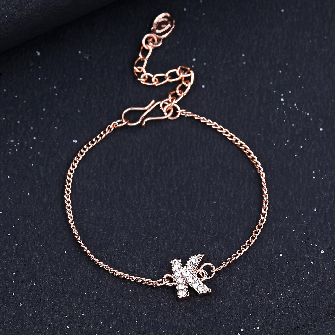 Estele Rose Gold Plated Captivating Medium 'K' Letter Bracelet with Crystals for Women