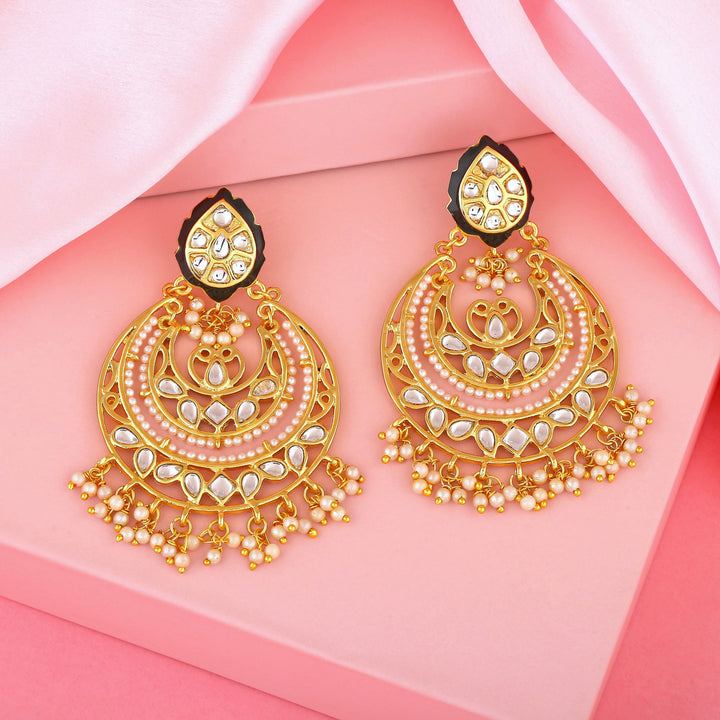 Traditional Polki Pearl Chandbali Earrings For Women Girls
