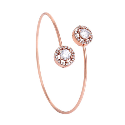 Estele Rosegold Plated Fashionable Circle Motif Cuff Kada Bracelet with White Sparkling Diamonds for Girls and Women