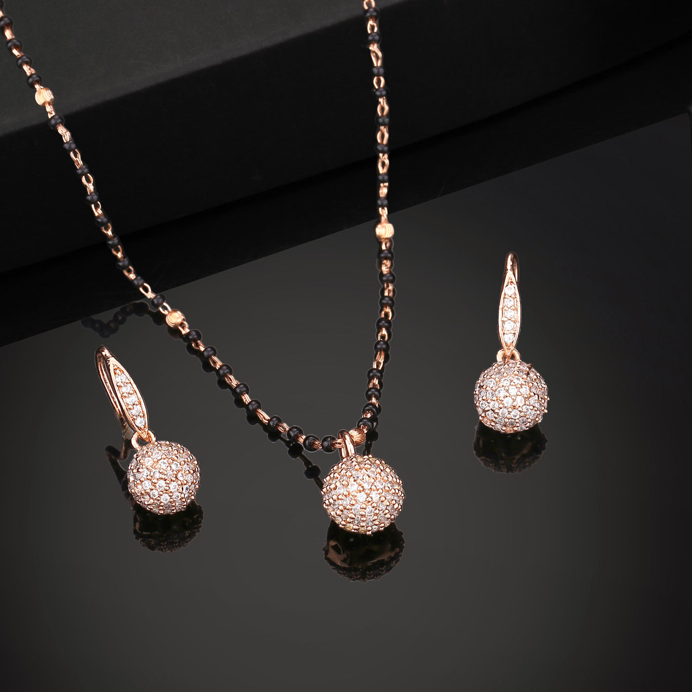 Estele Rose Gold Plated CZ Beautiful Round Designer Mangalsutra Necklace Set for Women