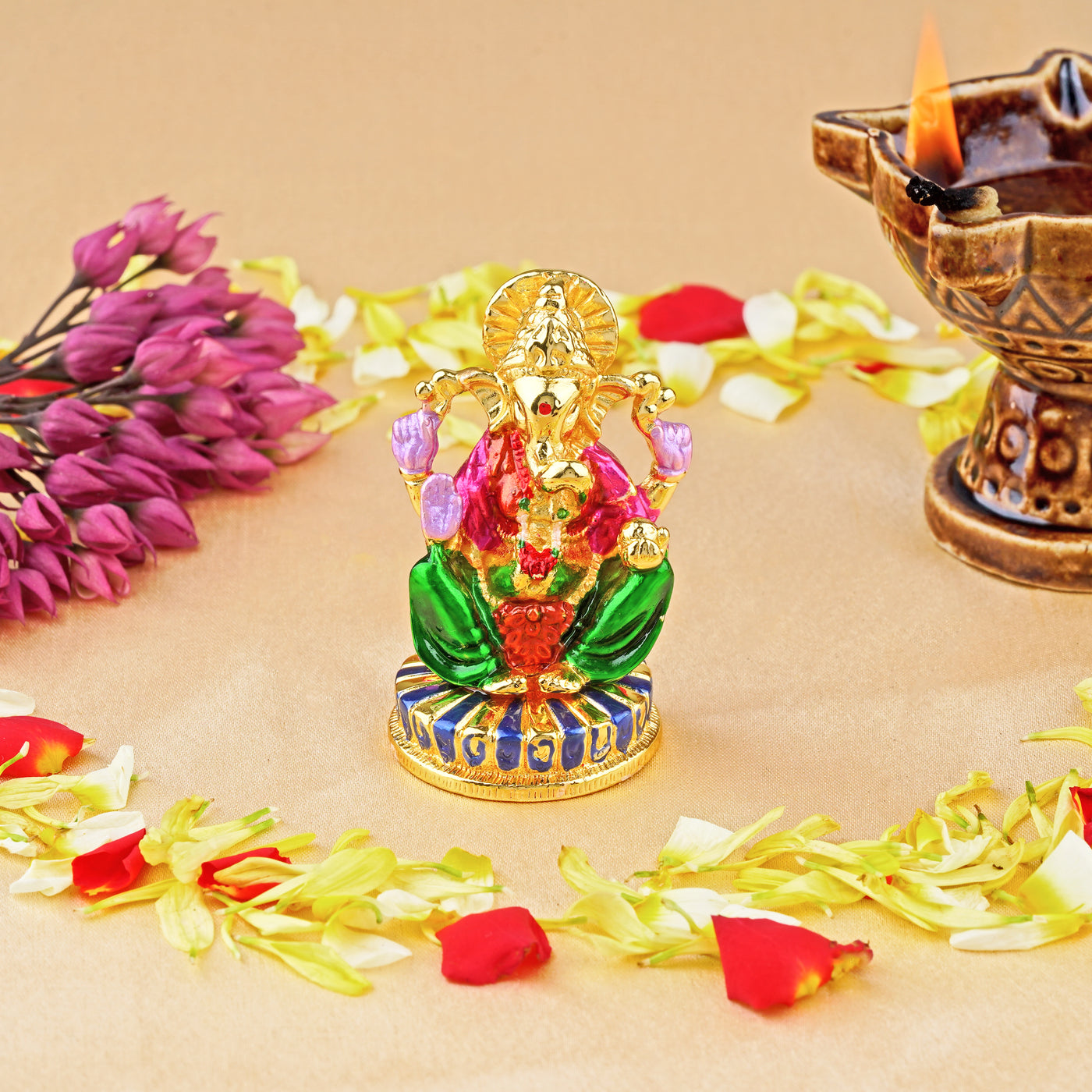 Estele Gold Plated Lord Ganesh Idol (Enamel) 30B-IG