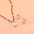 Estele Rose Gold Plated CZ Square Designer Mangalsutra Necklaec Set with Mint Green Stones for Women