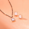 Estele Rose Gold Plated CZ Sparkling Square Designer Mangalsutra Necklace Set for Women