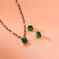 Estele Rose Gold Plated Lightweight Premium Square Motif Mangalsutra Necklace Set with Green Stone for Women