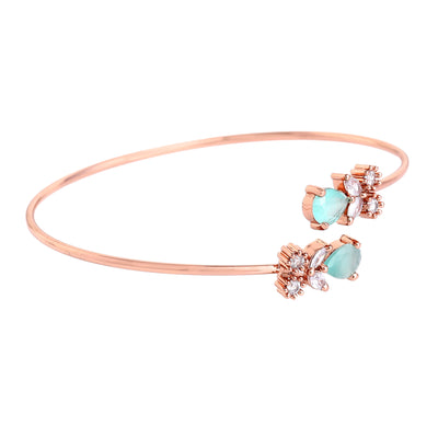 Estele Rosegold Plated Luxurious Lightweight Cuff Kada Bracelet with Mint Green American Diamonds|Effortless Glamour for Women