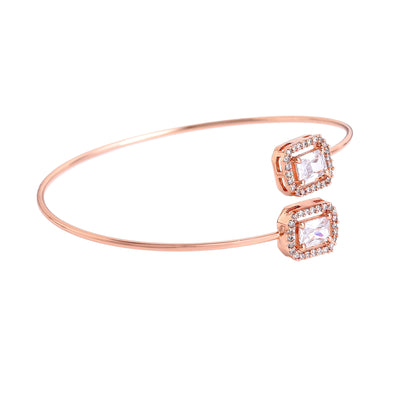 Estele Rosegold Plated Gleaming White American Diamonds Adorned Square Design Lightweight Cuff Kada Bracelet for Women