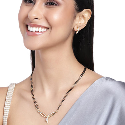 Estele Gold Plated Elegant Designer Mangalsutra Necklace Set with Austrian Crystals for Women