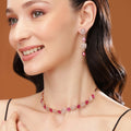 Estele Rose Gold Plated CZ Sparkling Designer Necklace Set with Pink Crystals for Women