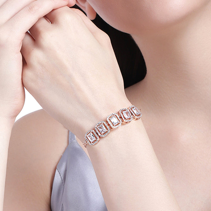 Estele Rose Gold Plated CZ Ossum Octagon Bracelet for Women
