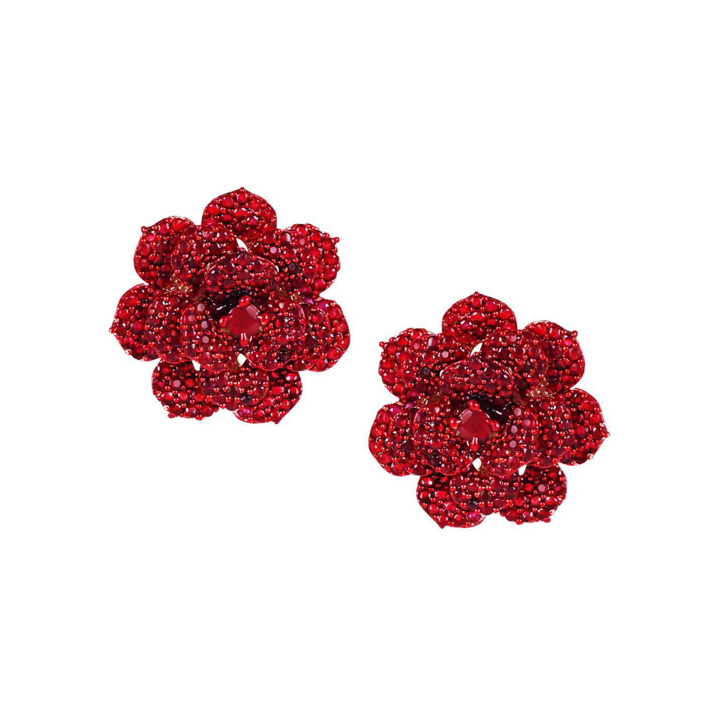 Estele Valentine ROSE Special Glittering Ruby Red American Diamond Rose Motif Stud Earrings with Luxurious Rosegold Finish The Perfect Gift for Her