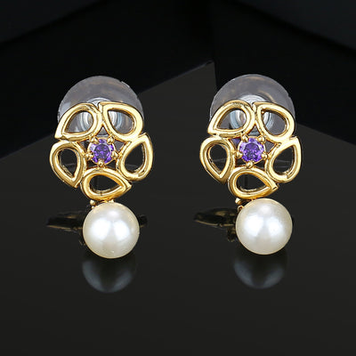 Estele - Amethyst stone and Pearl Drop Earrings