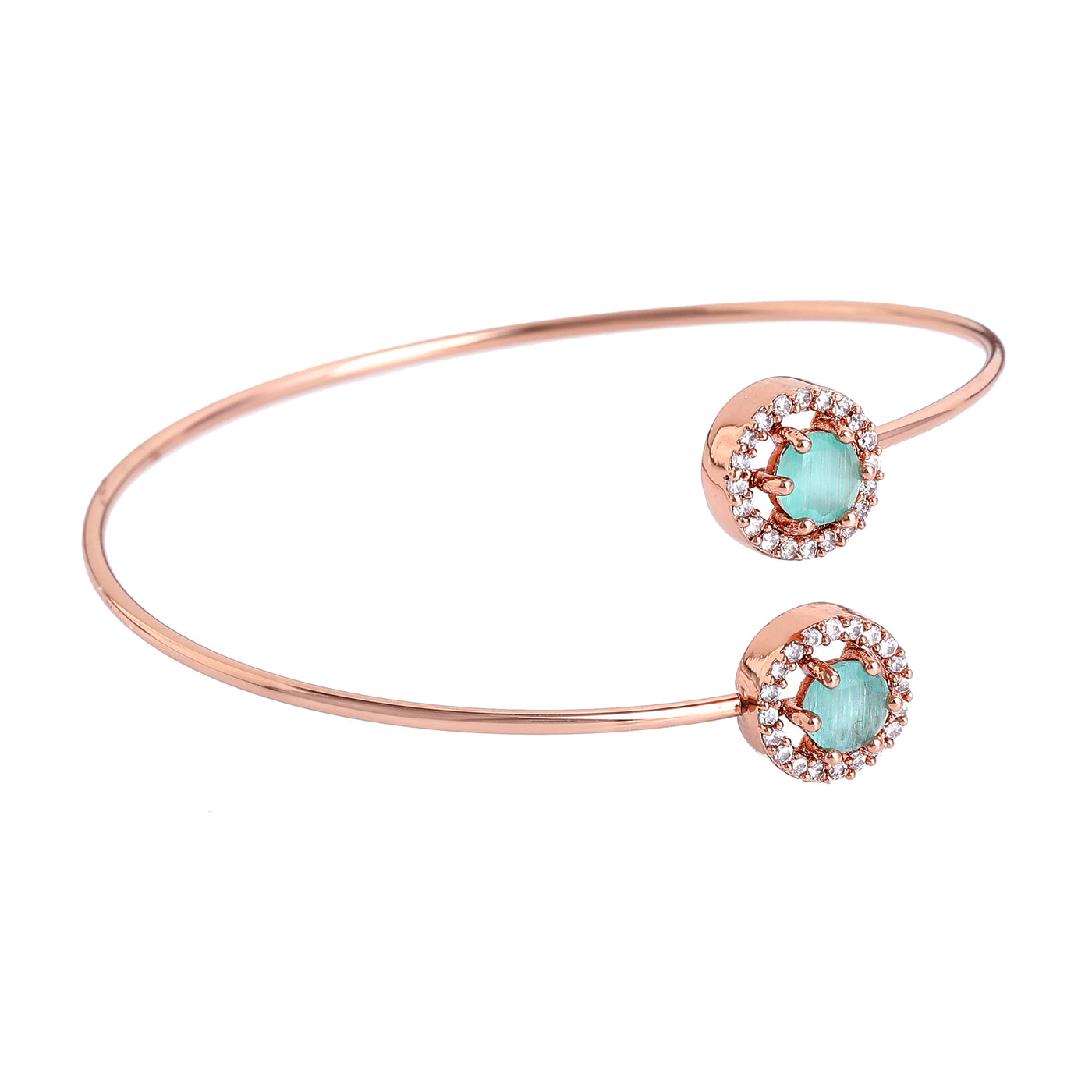 Estele Rosegold Plated Minimalist & Lightweight Cuff Kada Bracelet with Glossy Mint Green Stones for Girls & Women