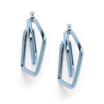 Estele Cobalt Blue Plated Dual Rhombus Designer Hoop Earrings for Women