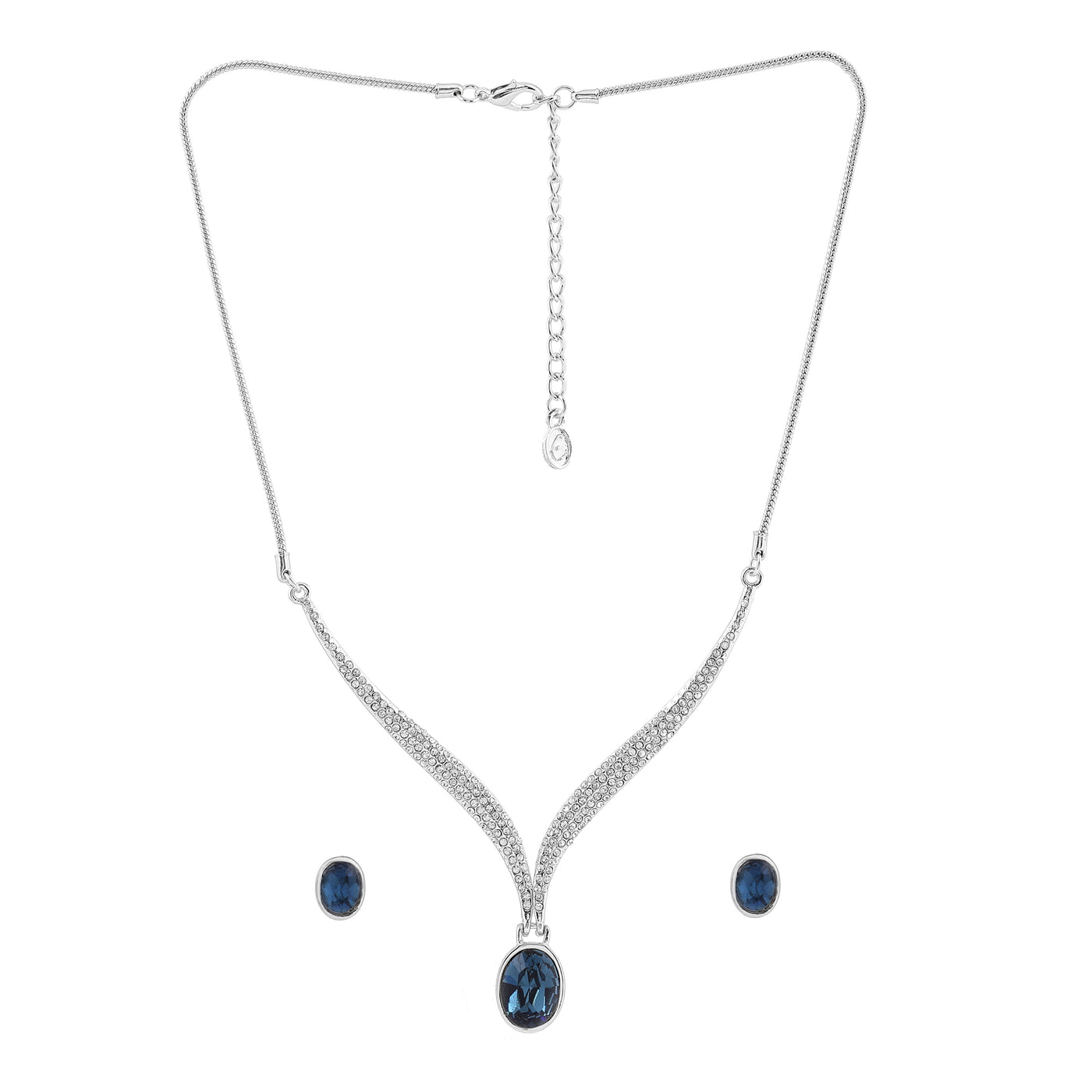 Estele Rhodium Plated Sparkling Necklace Set for Women