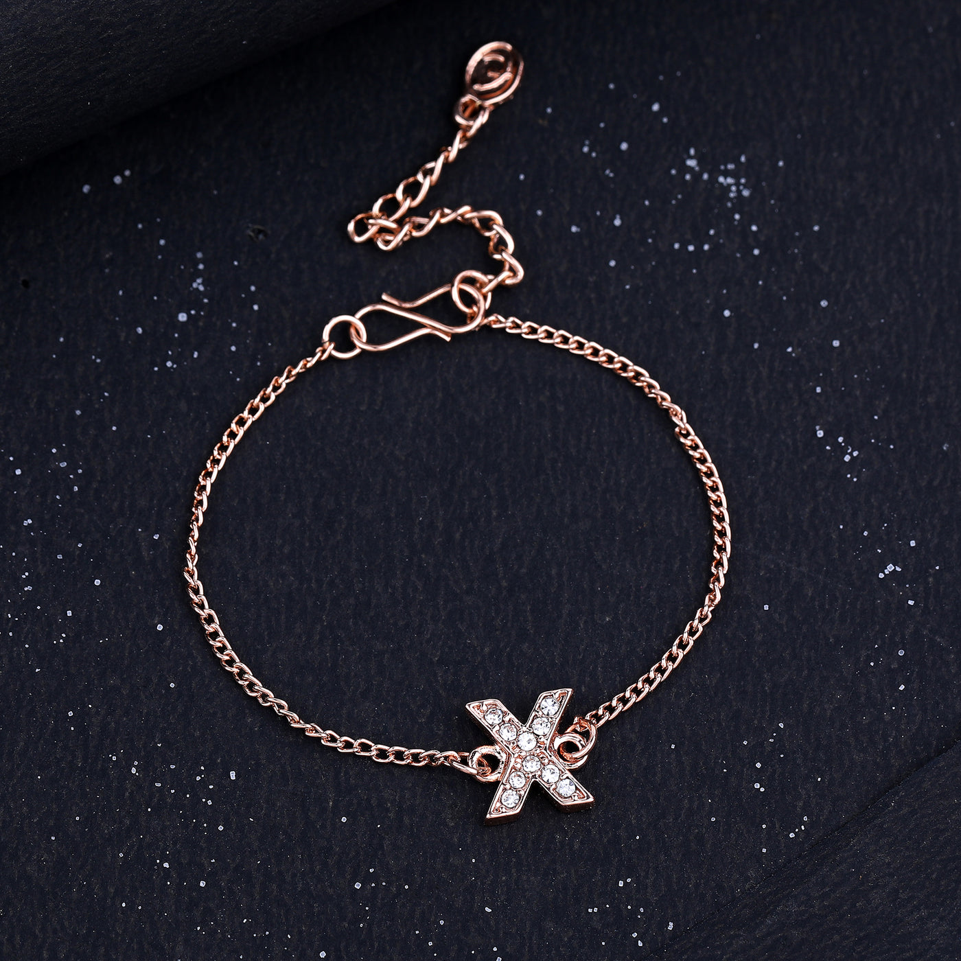 Estele Rose Gold Plated Captivating Medium 'X' Letter Bracelet with Crystals for Women