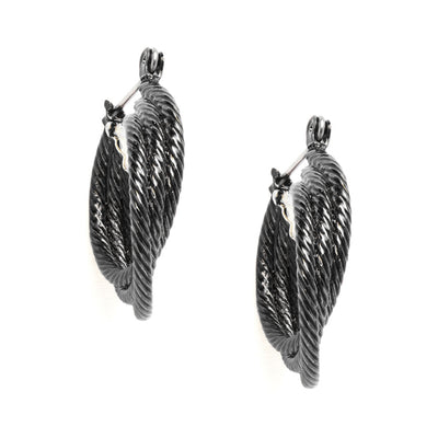Estele Gothic Black Plated Triple Layered Designer Hoop Earrings for Women
