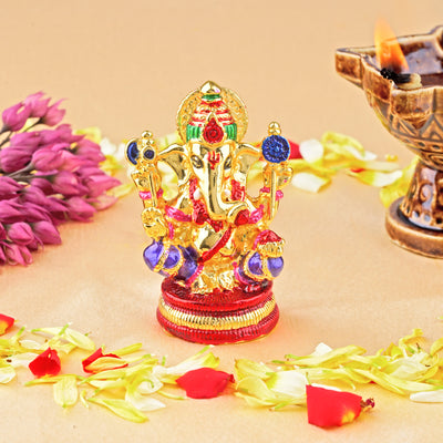 Estele Gold Plated Enamel Holy Ganesh Idol