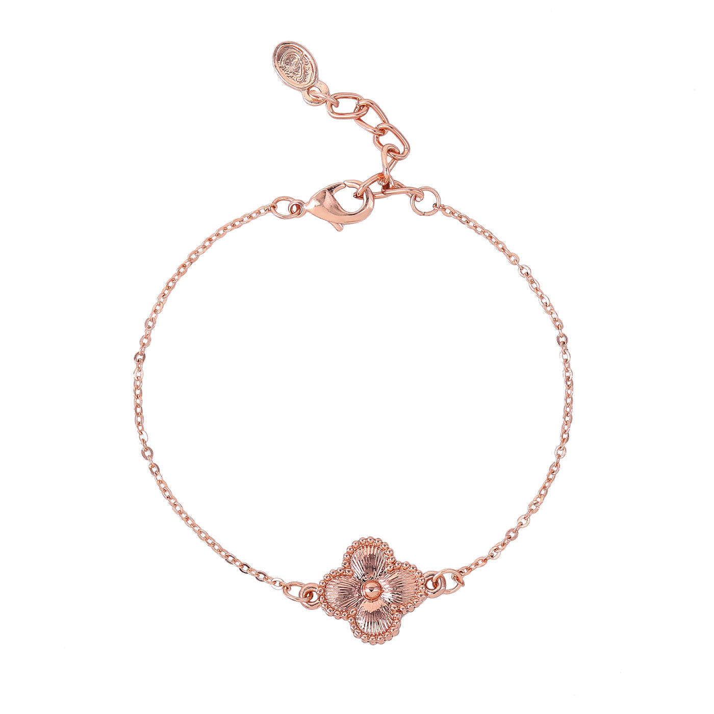 Estele Rosegold Plated Exquisite Single Clover Designer Adjustable Charm Bracelet for Women and Girls