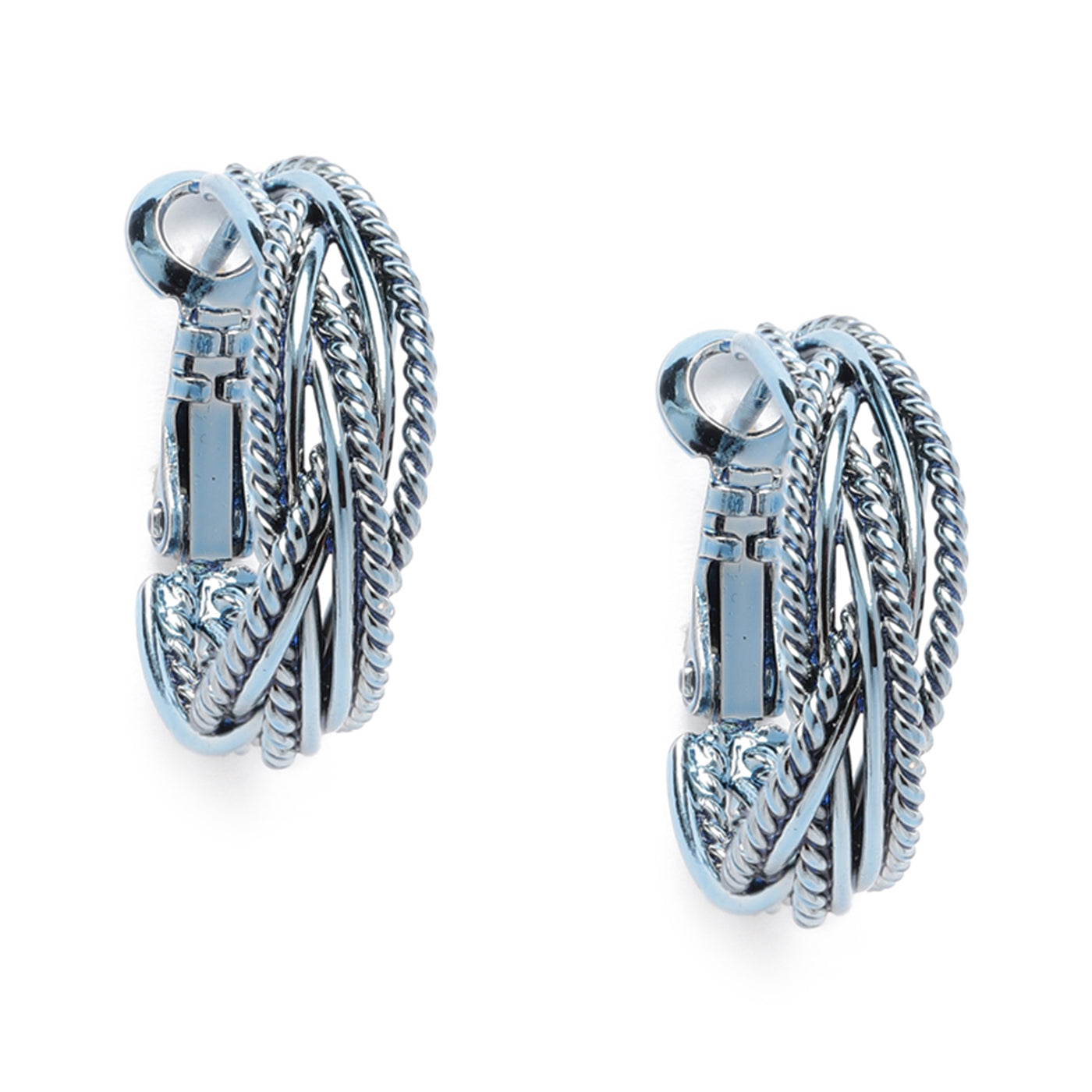 Estele Cobalt Blue Plated InterTwine Designer Hoop Earrings for Women