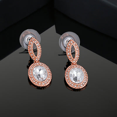 Estele Rose Gold Plated Sparkling Drop Earrings with Crystals for Women