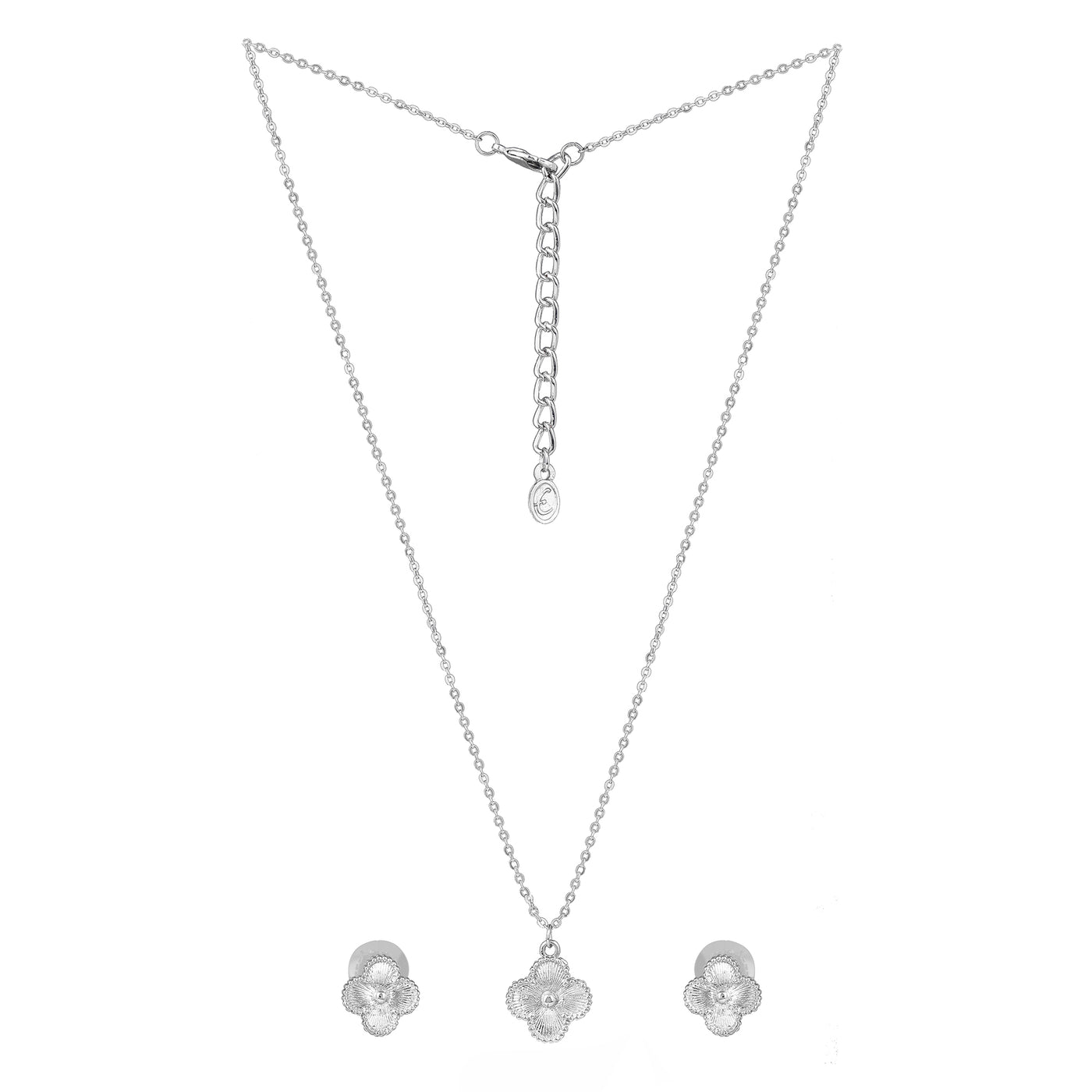 Estele Rhodium Plated Four Leafy Designer Pendant Set for Girls and Women