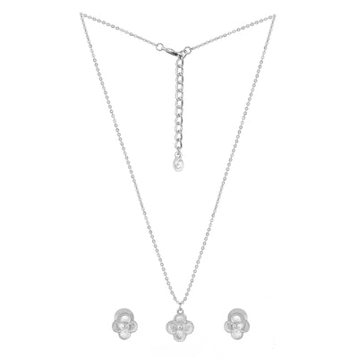 Estele Rhodium Plated Four Leafy Designer Pendant Set for Girls and Women