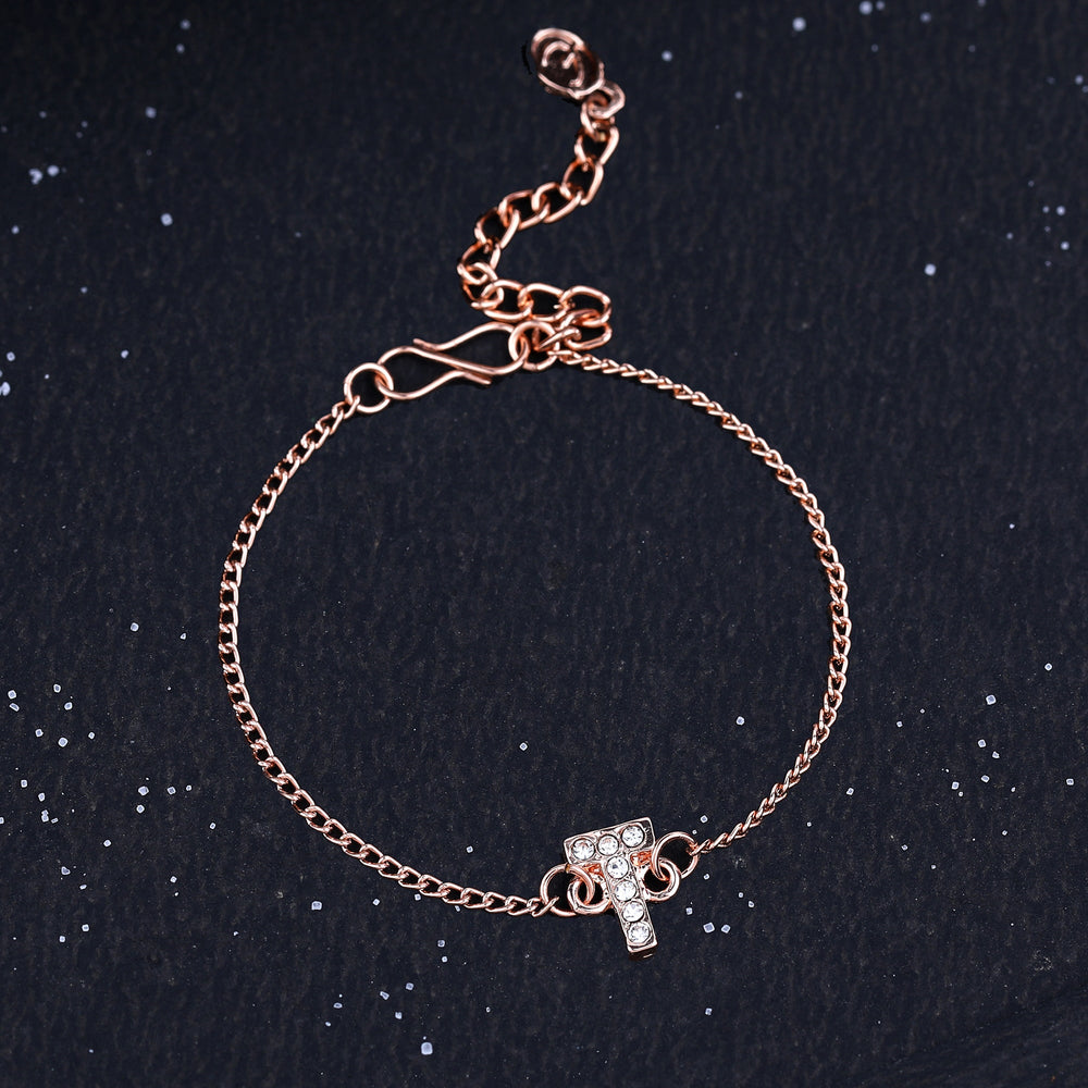 Buy Rose Gold Plated Captivating Medium 'T' Letter Bracelet – Estele