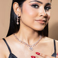 Estele Rose Gold Plated Stunning White American Diamonds Necklace Set for Women