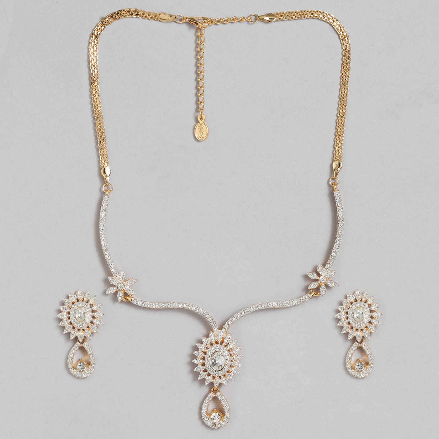 Estele Gold & Rhodium Plated Sparkling Necklace Set with Crystals for Women